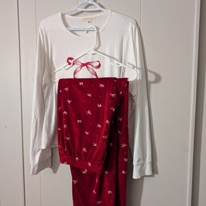 Red and White Pajama Set with Bow Accents